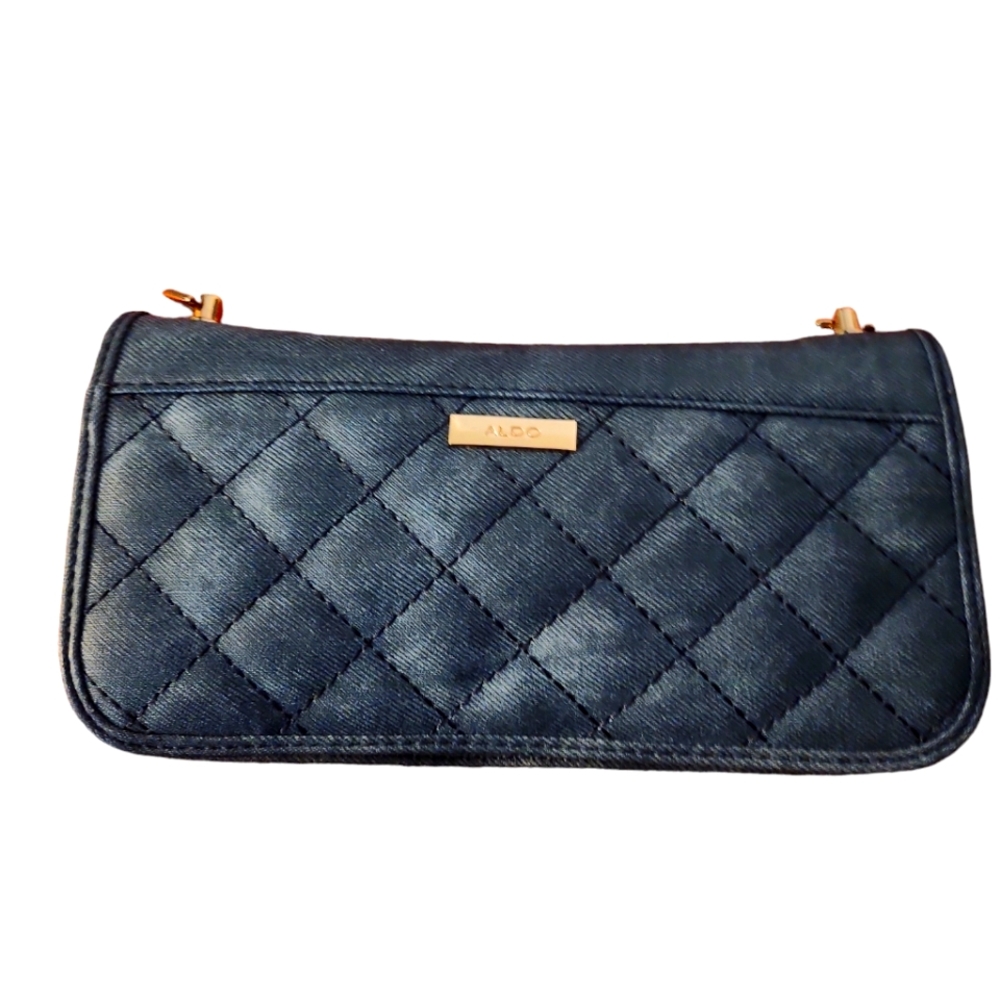 Aldo Blue Demin wallet on a chain bag/purse. Fits cards, change, & bills!!